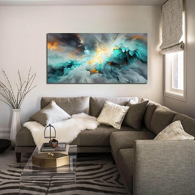 LAOTOART Abstract Art Canvas - Modern Art Wall Decor - Teal Room Decor for Teens Size 24" x 48"