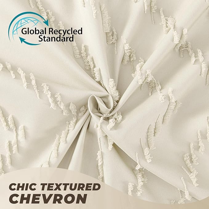 Extra Long Cream Shower Curtain 72 x 84 Boho Farmhouse Shower Curtain Tufted Chevron Textured Striped Minimalist Shower Curtains