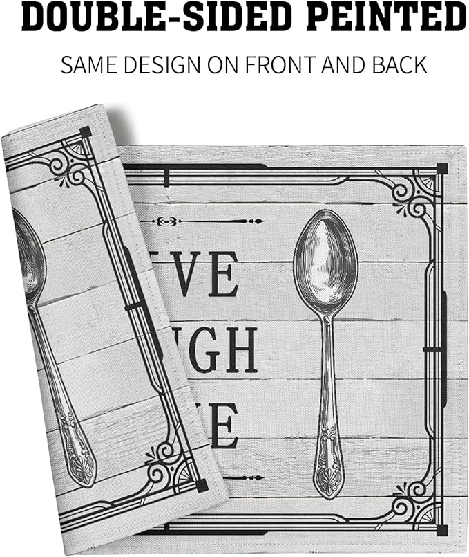 Giwawa Live Laugh Love Placemats Set of 4 Knife Fork Spoon Vintage Style Decorative Linen Table Place Mat Washable Heat Resistant Non Slip for Dining Kitchen Party Holiday 12"x18"