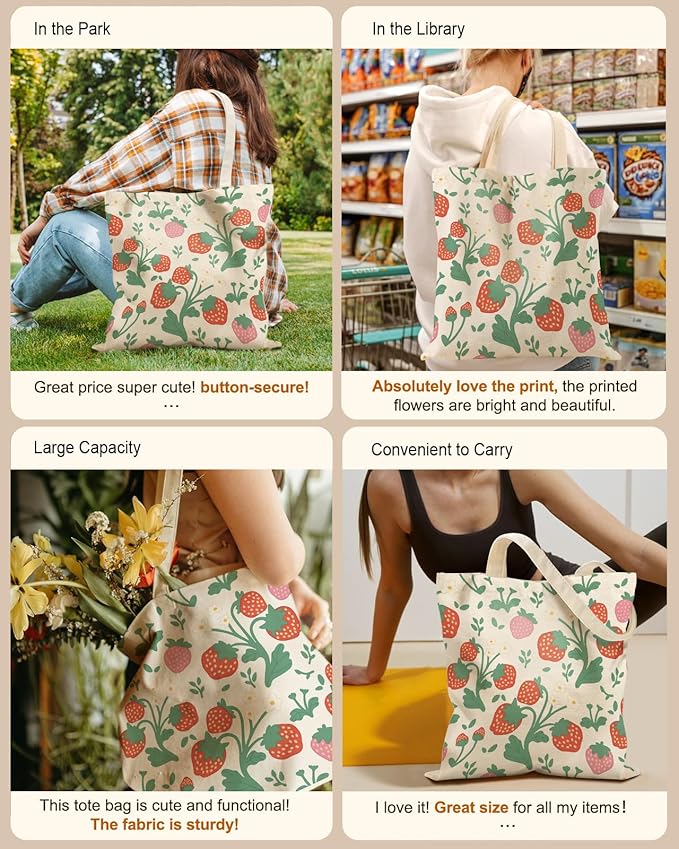Aesthetic Tote Bag for Girls - with Magnetic Buckle and Zipper Inner Pocket for Women Lady Canvas Cotton Tote Bag