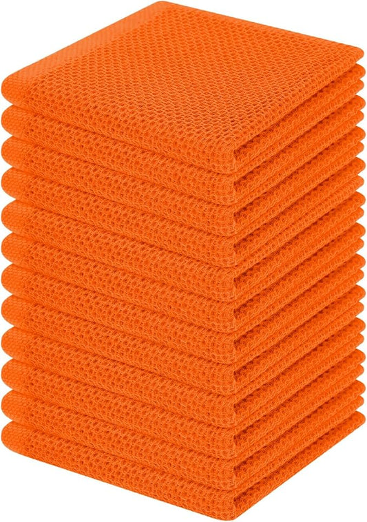 Homaxy 100% Cotton Waffle Weave Kitchen Dish Cloths, Ultra Soft Absorbent Quick Drying Dish Towels, 12 x 12 Inches, 12-Pack, Orange