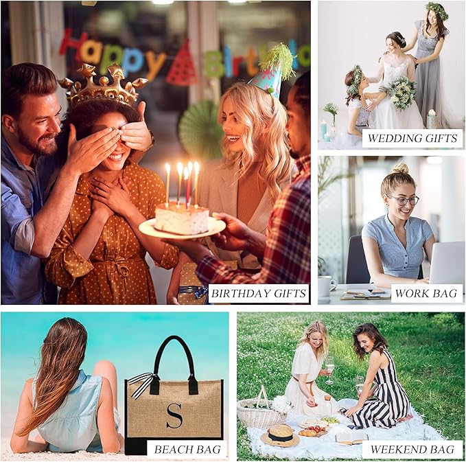 BeeGreen Embroidery Monogram Initial Tote Bag for Women Teacher Mom Friend Personalized Gift for Birthday Beach Work Wedding