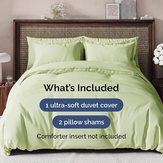 Duvet Cover King Size Set - Extra Soft King Size Duvet Cover 104 x 90 with 2 Pillow Shams - Hotel Luxury Easy Care and Fade Free w/Zipper Closures & Ties - Breathable Bedding Set (Light Sage Green)