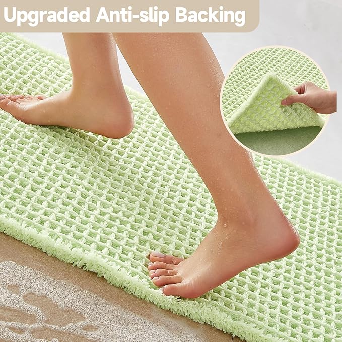 Waffle Bath Mat, Boho Bathroom Rugs Non Slip Washable Super Absorbent Quick Dry Cute Bath Mat Farmhouse Bathroom Decor, 30"x20" Pale Green