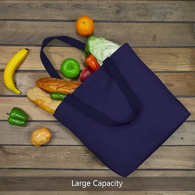 TOPDesign 12-Pack Canvas Tote Bags with Magnetic Snap, Reusable Grocery Shopping Bags, DIY Your Creative Designs
