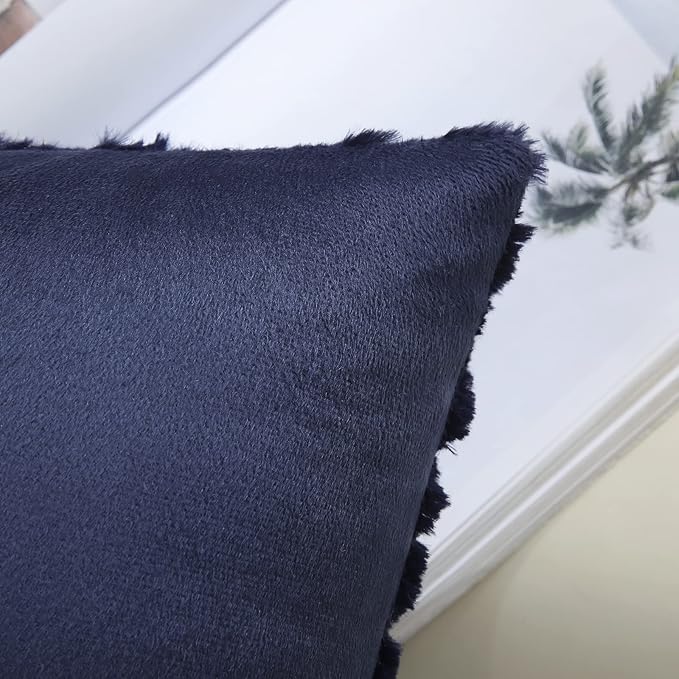 decorUhome Fall Throw Pillow Covers 26x26 Inch Set of 2, Soft Plush Decorative Faux Fur Navy Blue Solid Couch Pillow Covers, Accent Farmhouse Neutral Square Euro Pillow Cases for Sofa Bed Living Room