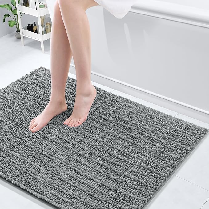 Arotive Luxury Chenille Bathroom Rug Mat, Extra Soft Thick Absorbent Shaggy Bath Rugs, Non-Slip Machine Wash Dry, Plush Bath Mats for Bathroom, Shower and Tub, 40x32, Grey