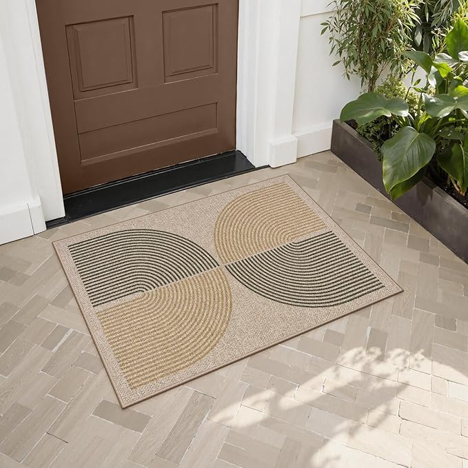 Lahome Rainbow Easy Jute Rug, 2x3 Entryway Rug Indoor Outdoor Front Door Mat, Farmhouse Neutral Non Slip Non Shedding Washable Kitchen Mats for Floor Foyer