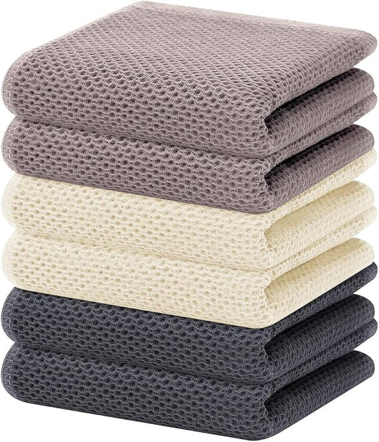 Homaxy 100% Cotton Waffle Weave Kitchen Dish Towels, Ultra Soft Absorbent Quick Drying Cleaning Towel, 13 x 28 Inches, 6-Pack, Mixed Color