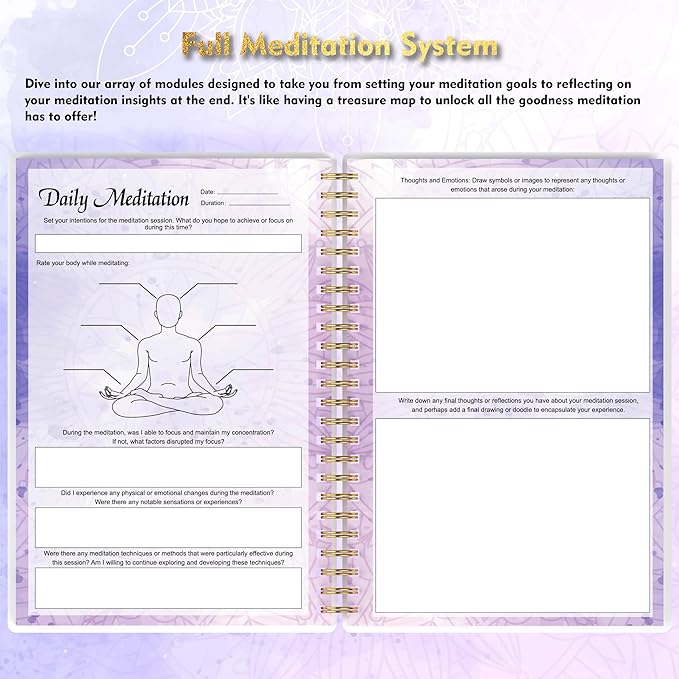 A5 Meditation Journal: Daily Reflection Notebook for Spiritual Serenity & Self-Discovery - Ideal Gift for Beginners, 100gsm Thick Paper, Twin-Wire Binding