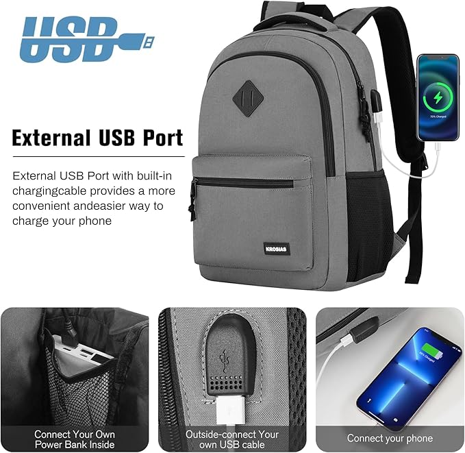 Backpack for Men and Women, School Backpack Teens Boys and Girls 15.6 Inch Laptop Bookbag with USB Charger for High School College Work Travel Business (Dark Gray)