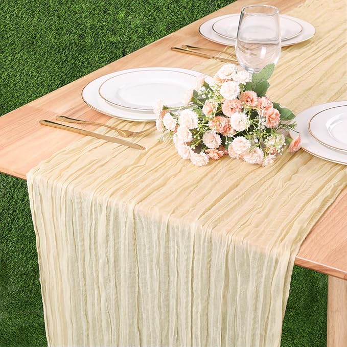 Beige Cheesecloth Table Runner 13.3FT Boho Gauze Table Runner Wedding Dining Table Decorations for Holiday Birthday Party Baby Shower Event Decorations Summer Garden Farmhouse