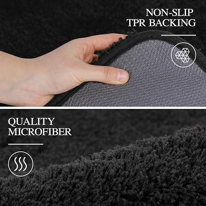Walensee Large Bathroom Rug (24 x 60, Black) Extra Soft and Absorbent Shaggy Bath Mat Machine Washable Microfiber Non Slip Luxury Floor Mat