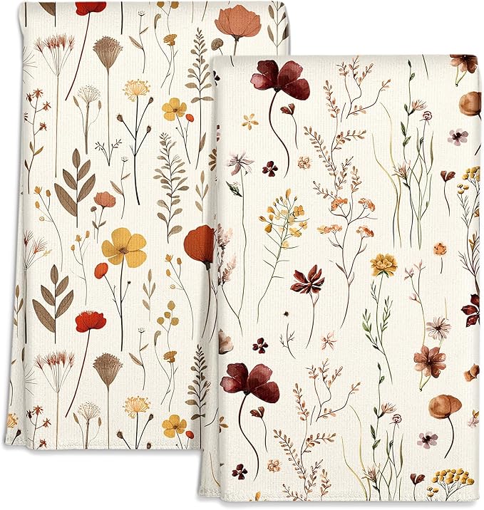 Microfiber Kitchen Towels - Set of 2 Dish Towels for Kitchen 18 x 26 Inch Home Decoration Grow Flower Cute Spring Hand Towels Soft & Absorbent Aesthetic Design