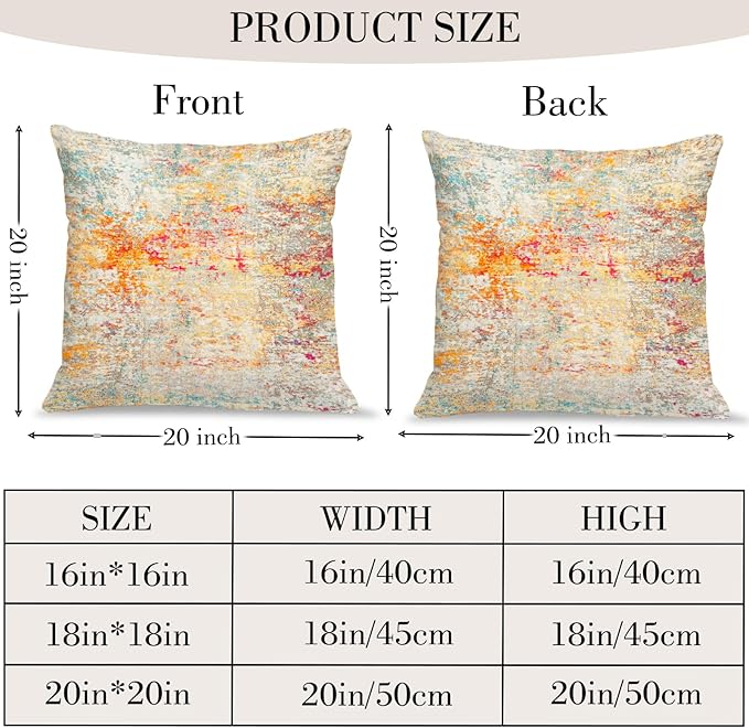 Boho Floral Throw Pillow Covers 20x20 inch Set of 2,Cream Boho Rug Geometric Floral Pattern Decor Double Sided Pattern Cushion Cover Soft Pillow Case Living Sofa Room Bed Square Pillow Cover