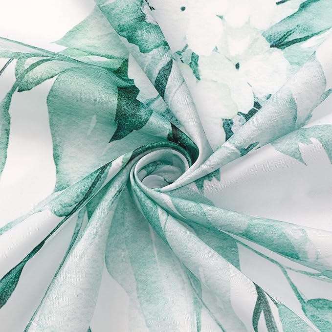 Gibelle Extra Long Shower Curtain 72 x 84, Teal Floral Shower Curtain for Bathroom, Watercolor Plant Eucalyptus Leaves Fabric Shower Curtain Set with Hooks