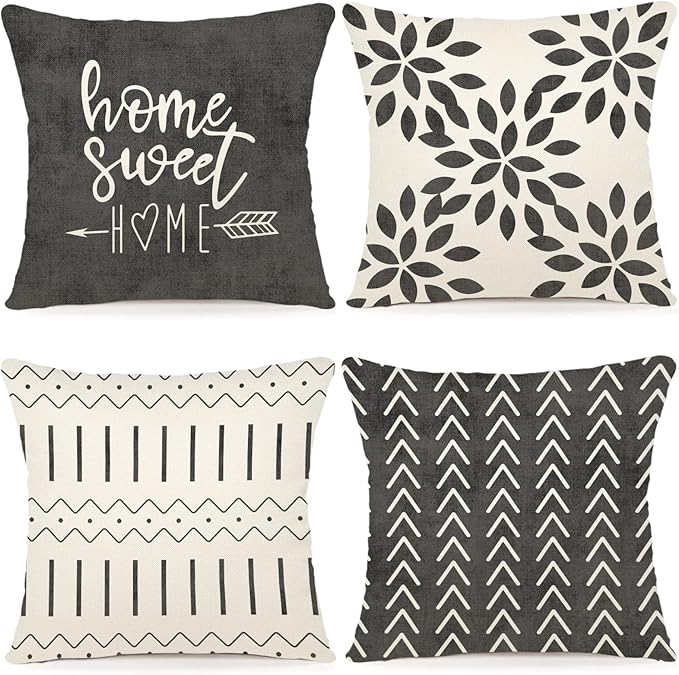 YCOLL Pillow Covers 20x20 Set of 4, Modern Sofa Throw Pillow Cover, Decorative Outdoor Linen Fabric Pillow Case for Couch Bed Car, Rustic Gray