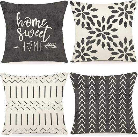 YCOLL Pillow Covers 20x20 Set of 4, Modern Sofa Throw Pillow Cover, Decorative Outdoor Linen Fabric Pillow Case for Couch Bed Car, Rustic Gray