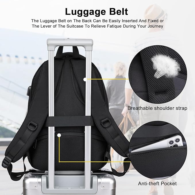 Asenlin Travel Laptop Backpack for Women & Men,Water Resistant Business Slim Sturdy Laptops Backpack with USB Charging Port,Fits 17.3 Inch Notebook College School Computer Bag-Black