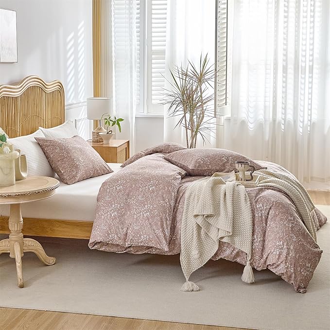 mixinni 3 Pieces Duvet Covers Twin XL Size, 100% Cotton Comforter Cover Wildflower Printed on Khaki Floral Bedding Set with Zipper Closure 4 Ties (1 Duvet Cover 68"x86", 2 Pillow Cases 20"x26")