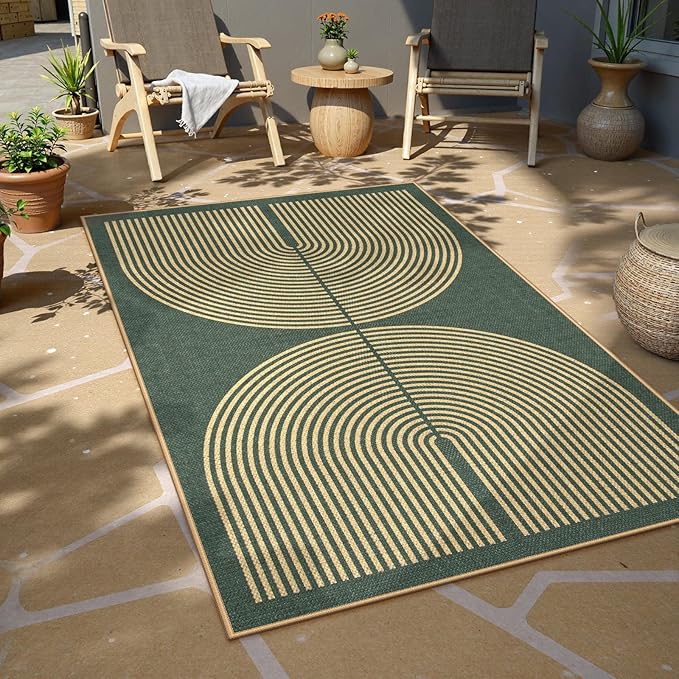 Lahome Modern Rainbow Easy Jute Entry Rug, 3x5 Washable Outdoor Patio Porch Rug, Farmhouse Non Slip Non Shedding Dark Green Carpet for Dorm Living Room Deck Front Door Kitchen
