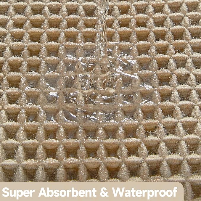 Waffle Bath Mat, Boho Bathroom Rugs Non Slip Washable Super Absorbent Quick Dry Farmhouse Bathroom Decor, 36"x24" Khaki