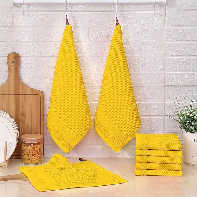 Homaxy 100% Cotton Dish Cloths, 6 Pack - 12 x 12 Inches, Waffle Weave Super Soft and Absorbent Dish Towels Quick Drying Dishcloths, Yellow