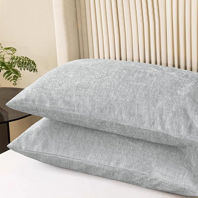 CaliTime Throw Pillow Covers Decorative 20 X 26 Inches Pack of 2 Cozy Chenille Standard Pillow Shams Cases for Couch Sofa Bed Living Room Home Moonbeam Gray