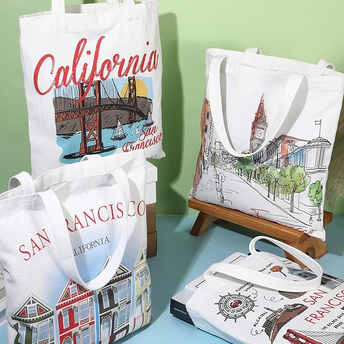 Paterr 4 Pcs City Souvenir Tote Bag-New York Chicago Seattle Los Angeles Boston San Francisco Paris Italy Las Vegas Nashville