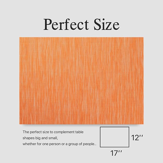 Placemats Set of 6 - Easy Clean Woven Vinyl Placemats for Dining Table, Indoor/Outdoor Place Mats, Washable PVC Table Mats （Orange）