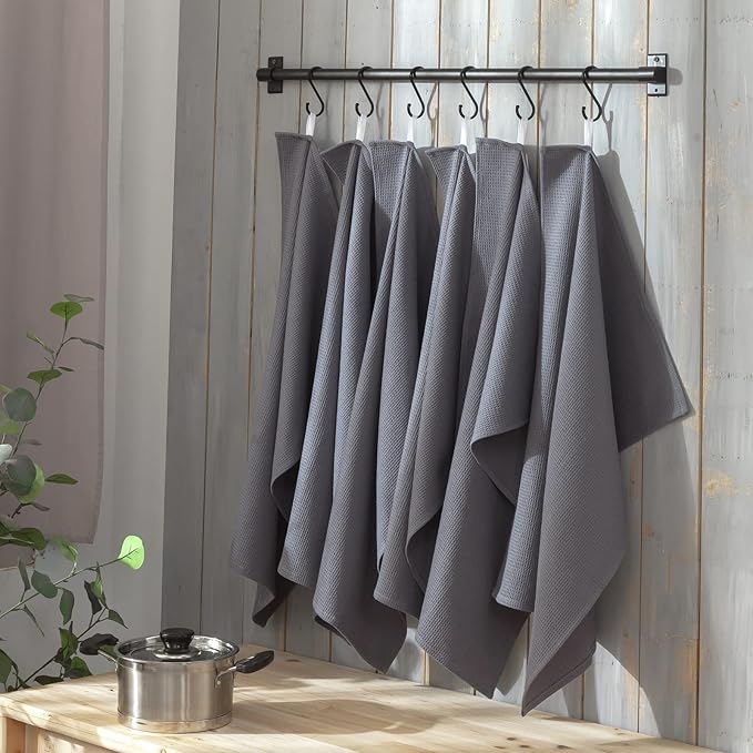 QUILTINA Dish Towels Set,100% Cotton Waffle Weave Kitchen Towels 6 Pack,17 x 25 Inches Dish Towels for Kitchen,Super Absorbent for Drying and Cleaning (Gray)