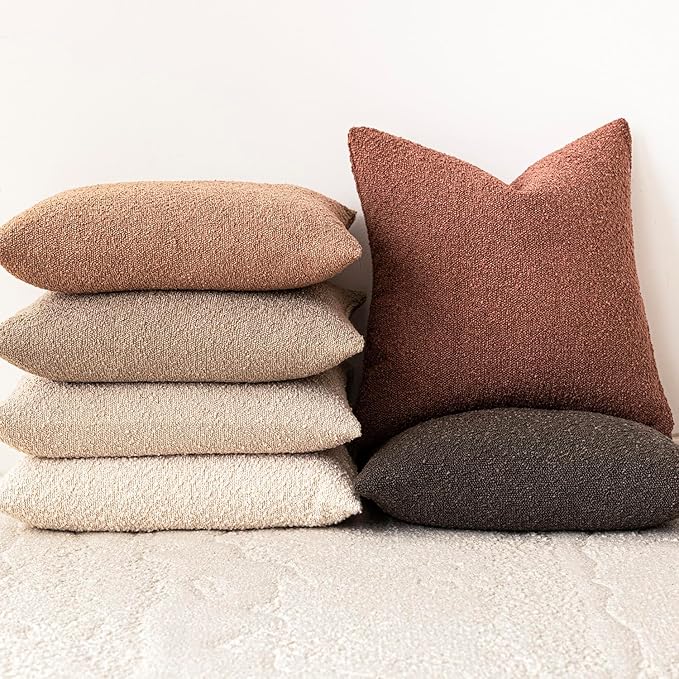 Foindtower Set of 2, Decorative Textured Boucle Throw Pillow Covers Accent Solid Pillow Cases Neutral Couch Cushion Case for Chair Sofa Bedroom Living Room Home Decor 16x16 Inch Dusty Orange Hazel