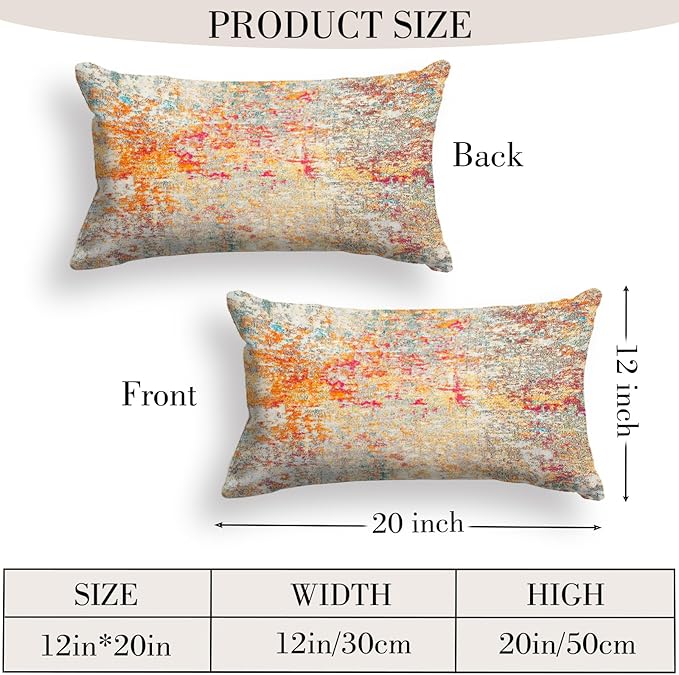 Boho Floral Throw Pillow Covers 12x20 inch Set of 2,Boho Rug Geometric Floral Pattern Decor Double Sided Pattern Cushion Cover Soft Pillow Case Living Sofa Room Bed Square Pillow Cover