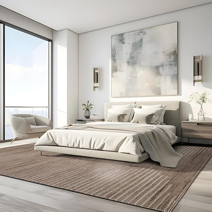 Rugshop Bohemian Stripe Stain Resistant High Traffic Living Room Kitchen Bedroom Dining Home Office Area Rug 7'10" x 10' Beige