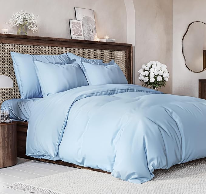 Duvet Cover King Size Set - Extra Soft King Size Duvet Cover 104 x 90 with 2 Pillow Shams - Hotel Luxury, Easy Care and Fade Free w/Zipper Closures & Ties - Comfy Breathable Bedding Set (Sky Blue)