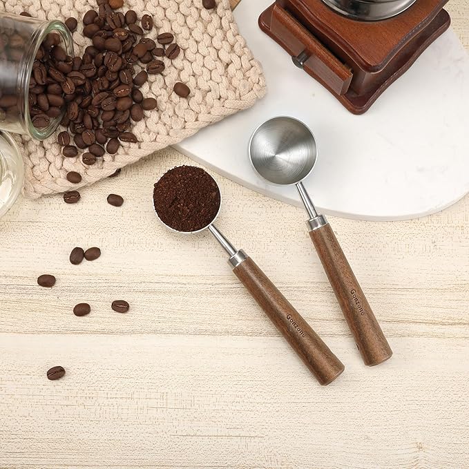Vintage Coffee Measuring Spoon - 304 Stainless Steel, Coffee Scoop，10g Capacity, Walnut Handle - Perfect for Coffee, Tea, and More (Silver (2 pcs))