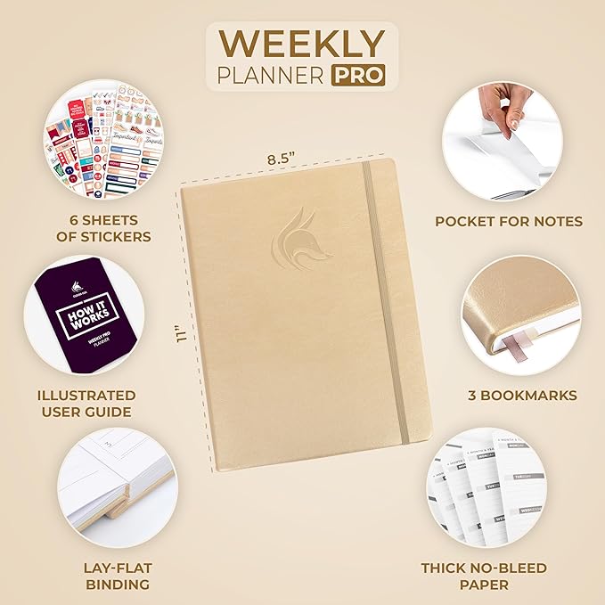 Clever Fox Planner PRO – Weekly & Monthly Life Planner to Increase Productivity, Time Management and Hit Your Goals, 8.5x11″ (Pearl)