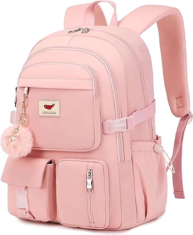 LXYGD Laptop Backpack 15.6 Inch Kids Elementary Middle High School Bag College Backpacks Anti Theft Travel Back Pack Large Bookbags for Teens Girls Women Students (Pink)