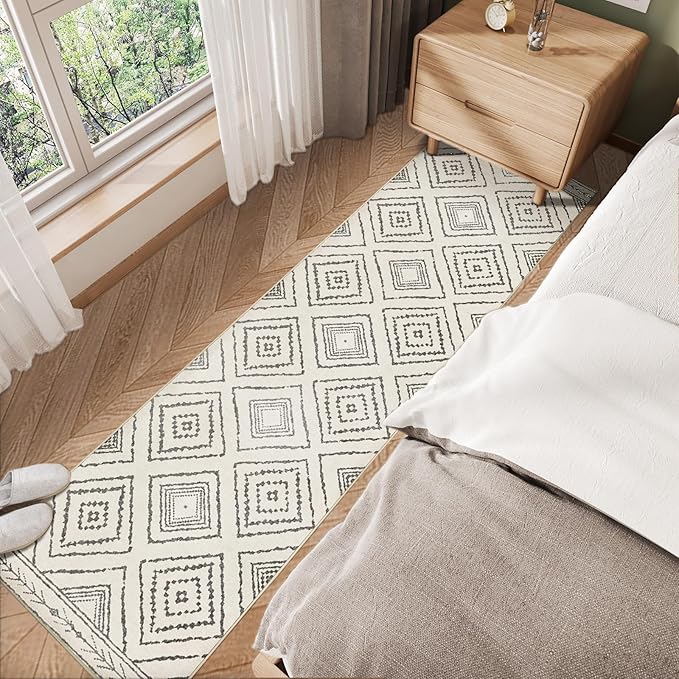 Area Rug 2x10 Rug Machine Washable Non-Slip Low Pile Print Pattern Western Rug for Living Room Bedroom Entryway Tribal Series -Navywhite/Black