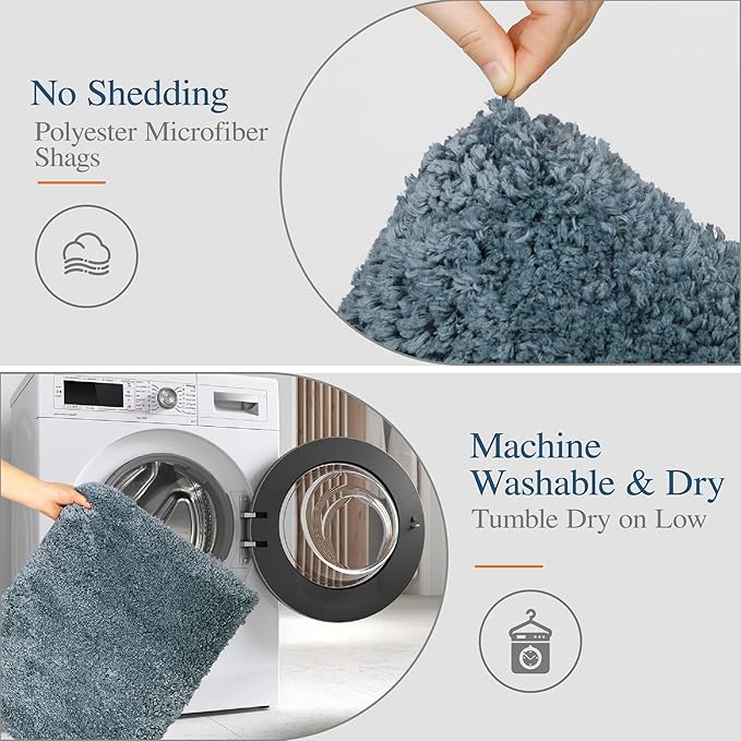 Walensee Non-Slip Bath Mat (16 x 24, Slate) Soft Microfiber Shaggy Bath Mat Machine Washable Thick Plush Rug for Shower