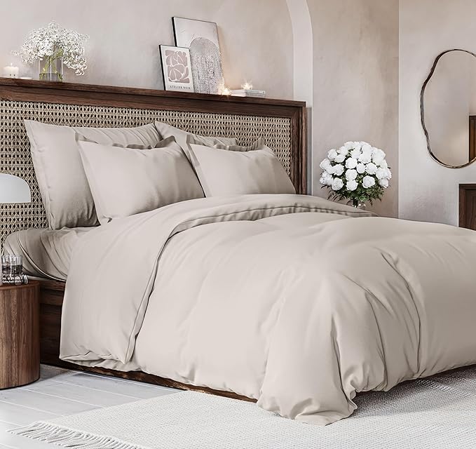 Duvet Cover King Size Set - Extra Soft King Size Duvet Cover 104 x 90 with 2 Pillow Shams - Hotel Luxury Easy Care and Fade Free w/Zipper Closures & Ties - Comfy Breathable Bedding Set (Light Grey)