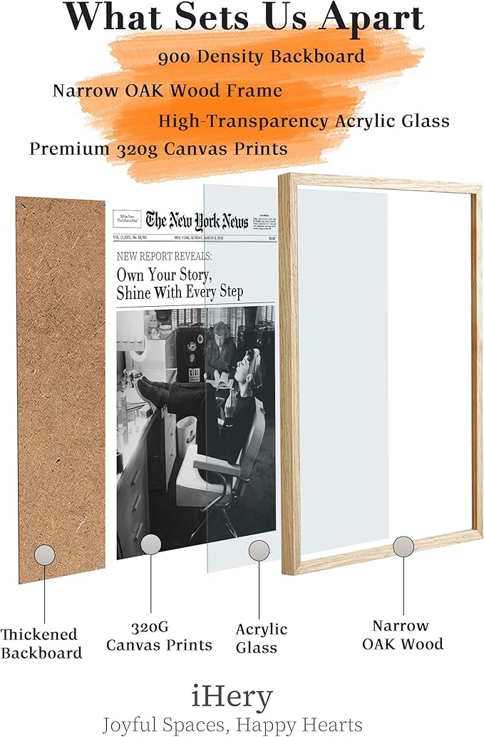 iHery Natural OAK Wood Audrey Hepburn Framed Wall Art, 12x16 in Own Your Story Shine With Every Step Canvas Wall Decor, Modern Trendy Newspaper Bedroom Decor, Set of 1 For Bathroom Living Room