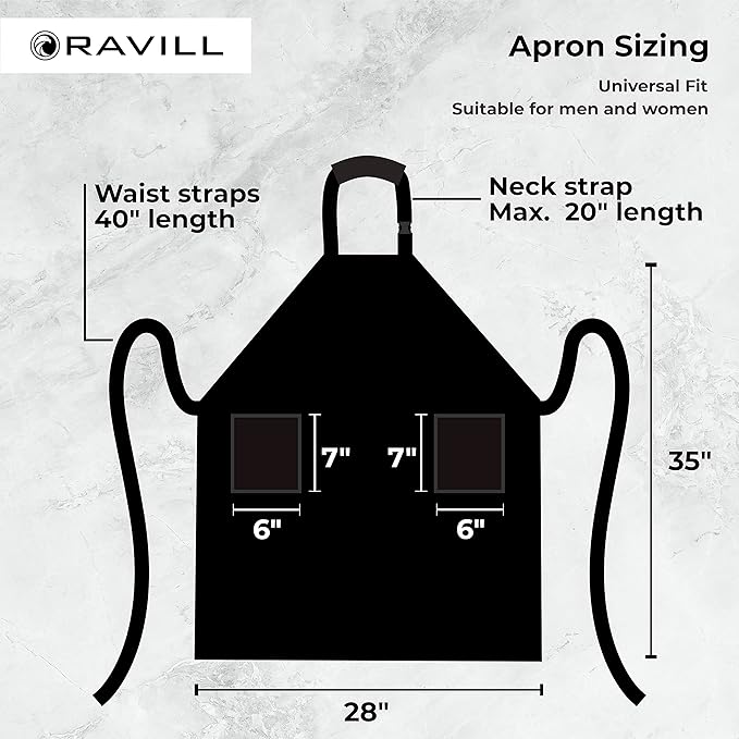 Waterproof Apron For Men and Women - 2 Pockets - 35", Black - Multi Purpose Work Aprons for Dishwashing, Dog Grooming