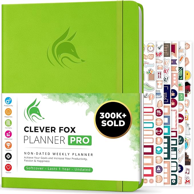 Clever Fox Planner PRO – Weekly & Monthly Life Planner to Increase Productivity, Time Management and Hit Your Goals, 8.5x11″ (Lime Green)