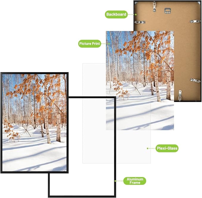 Golden State Art, 12x18 Aluminum Picture Frame, Black Metal Thin Poster Frames for 12 x 18 inch Photo, Acrylic Front, Wall Hook for Horizontal or Vertical Display, 3 Pack