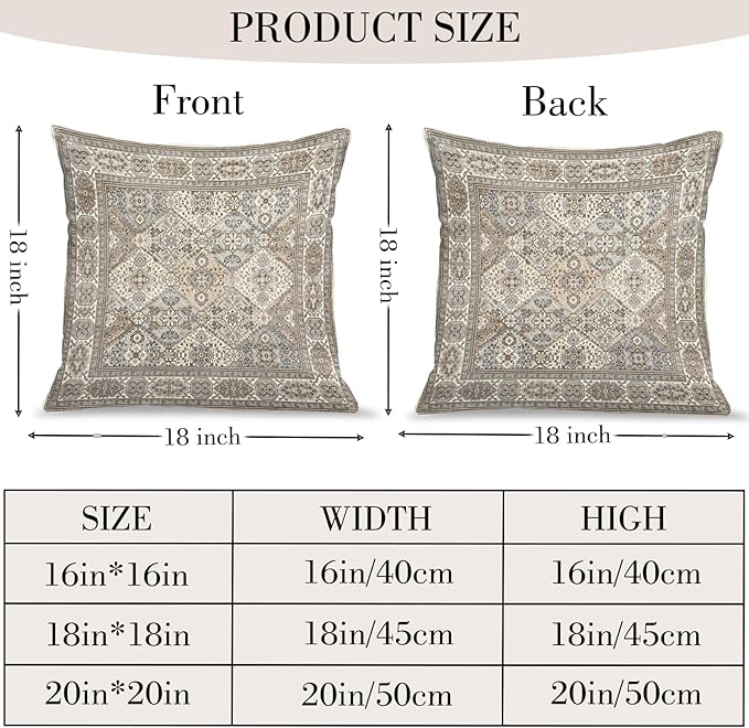 Boho Floral Throw Pillow Covers 18x18 inch Set of 2,Grey Boho Rug Geometric Floral Pattern Decor Double Sided Pattern Cushion Cover Soft Pillow Case Living Sofa Room Bed Square Pillow Cover