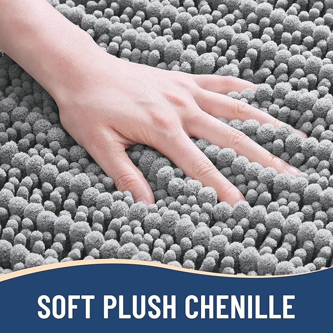 Arotive Luxury Chenille Bathroom Rug Mat, Extra Soft Thick Absorbent Shaggy Bath Rugs, Non-Slip Machine Wash Dry, Plush Bath Mats for Bathroom, Shower and Tub, 34x21, Light Grey