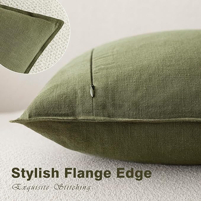 Foindtower Pack of 2, Decorative Linen Soild Throw Pillow Covers Soft Accent Cushion Case Boho Farmhouse Pillowcase for Chair Couch Sofa Bedroom Living Room Home Decor 20 x 20 Inch Olive Green