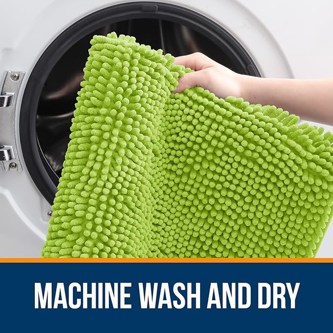 OLANLY Bathroom Rugs 30x20, Extra Soft Absorbent Chenille Bath Rugs, Rubber Backing Quick Dry, Machine Washable Bath Mats for Bathroom Floor, Tub and Shower, Home Decor Accessories, Bright Green