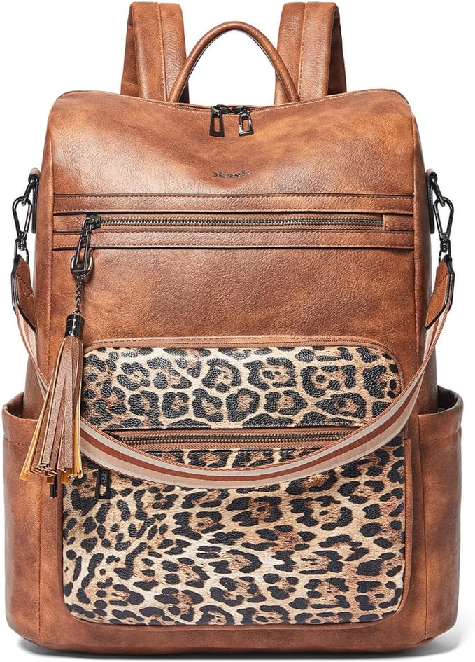 Shrrie 15.6 inch Laptop Backpack for Women,Large Leather Purse,Travel Backpacks Carry on,Water Resistant Casual Laptop Backpacks,College Backpack,Work Backpack for Women,Two-tone Camel Brown